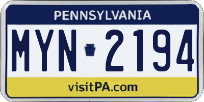 PA license plate MYN2194