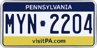 PA license plate MYN2204