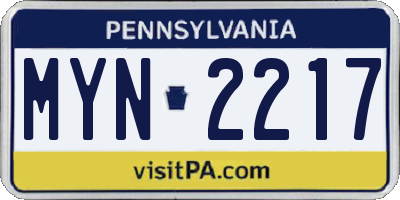 PA license plate MYN2217