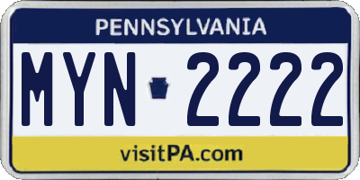 PA license plate MYN2222