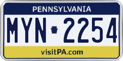 PA license plate MYN2254