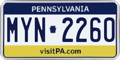 PA license plate MYN2260