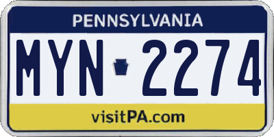 PA license plate MYN2274