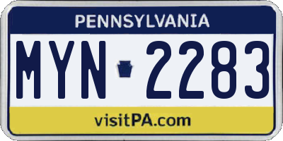PA license plate MYN2283