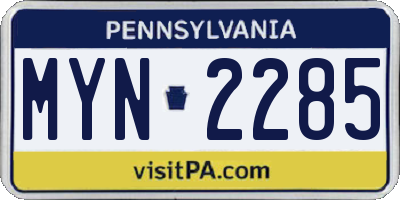 PA license plate MYN2285