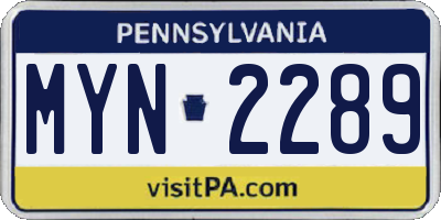 PA license plate MYN2289
