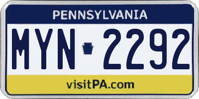 PA license plate MYN2292