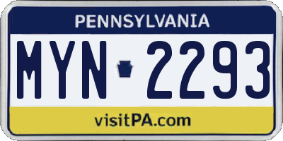 PA license plate MYN2293