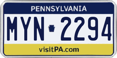 PA license plate MYN2294