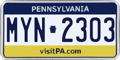 PA license plate MYN2303