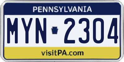 PA license plate MYN2304
