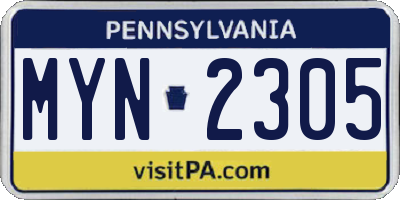 PA license plate MYN2305