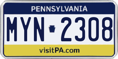 PA license plate MYN2308