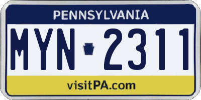 PA license plate MYN2311