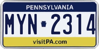 PA license plate MYN2314