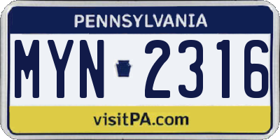 PA license plate MYN2316