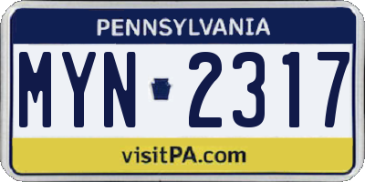 PA license plate MYN2317