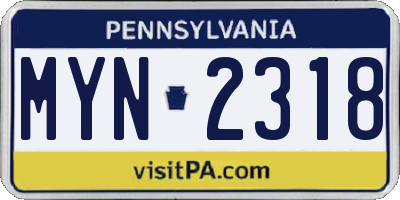 PA license plate MYN2318