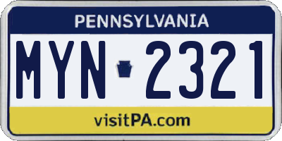 PA license plate MYN2321
