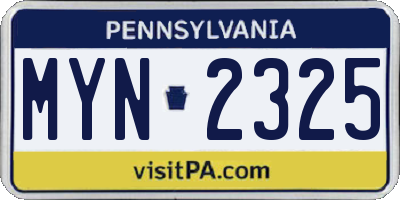 PA license plate MYN2325