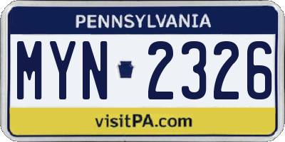 PA license plate MYN2326