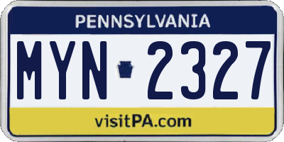 PA license plate MYN2327