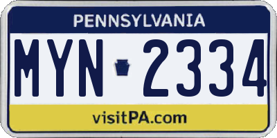 PA license plate MYN2334
