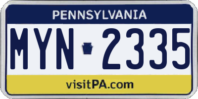 PA license plate MYN2335