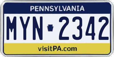 PA license plate MYN2342