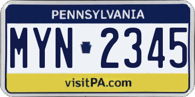 PA license plate MYN2345