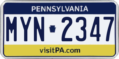 PA license plate MYN2347