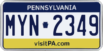 PA license plate MYN2349