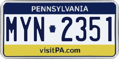 PA license plate MYN2351