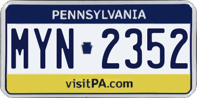 PA license plate MYN2352