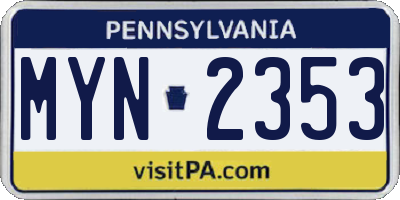 PA license plate MYN2353