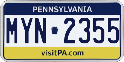 PA license plate MYN2355