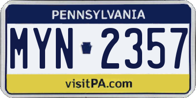 PA license plate MYN2357