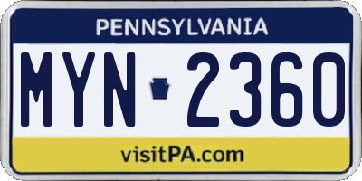 PA license plate MYN2360