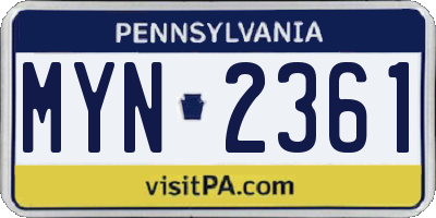 PA license plate MYN2361