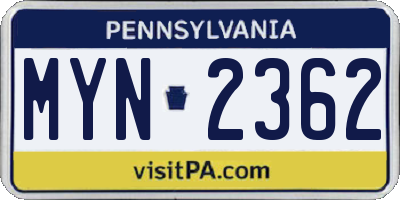 PA license plate MYN2362