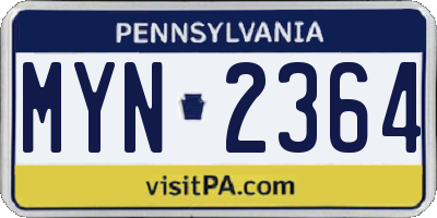 PA license plate MYN2364