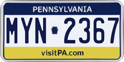 PA license plate MYN2367