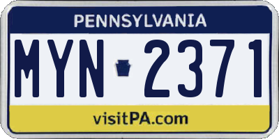 PA license plate MYN2371