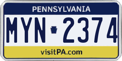 PA license plate MYN2374