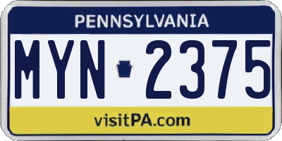 PA license plate MYN2375