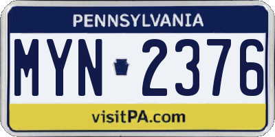 PA license plate MYN2376