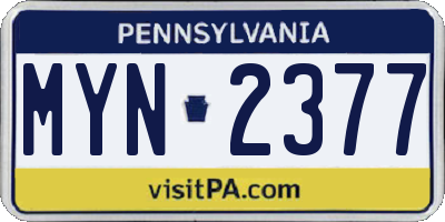 PA license plate MYN2377
