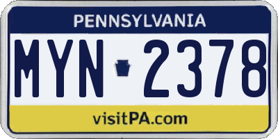 PA license plate MYN2378