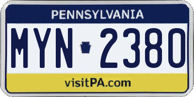 PA license plate MYN2380