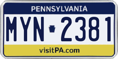 PA license plate MYN2381